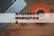 关于山东德州齐河城投债权资产的信息