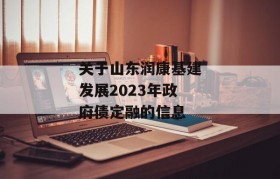 关于山东润康基建发展2023年政府债定融的信息