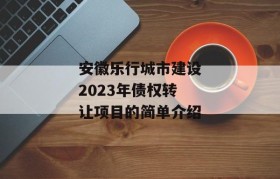 安徽乐行城市建设2023年债权转让项目的简单介绍