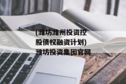 (潍坊潍州投资控股债权融资计划)潍坊投资集团官网