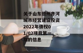 关于山东德州齐河城市经营建设投资2022年债权01/02项目第一期的信息