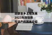 蒜都金乡土地发展2023年政信债权资产的简单介绍