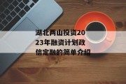 湖北两山投资2023年融资计划政信定融的简单介绍