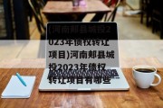 (河南郏县城投2023年债权转让项目)河南郏县城投2023年债权转让项目有哪些