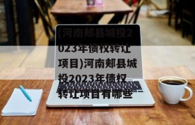 (河南郏县城投2023年债权转让项目)河南郏县城投2023年债权转让项目有哪些