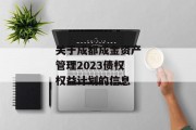 关于成都成金资产管理2023债权权益计划的信息