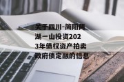 关于四川-简阳两湖一山投资2023年债权资产拍卖政府债定融的信息