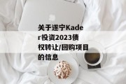 关于遂宁Kader投资2023债权转让/回购项目的信息