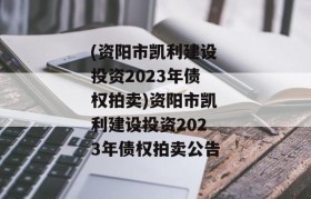 (资阳市凯利建设投资2023年债权拍卖)资阳市凯利建设投资2023年债权拍卖公告