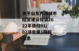 关于山东齐河城市经营建设投资2022年债权01/02项目第1期的信息