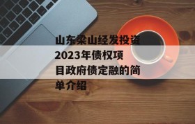 山东梁山经发投资2023年债权项目政府债定融的简单介绍