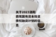 关于2023洛阳西苑国有资本投资债权融资计划的信息