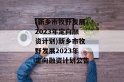 (新乡市牧野发展2023年定向融资计划)新乡市牧野发展2023年定向融资计划公告