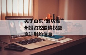 关于山东·潍坊潍州投资控股债权融资计划的信息