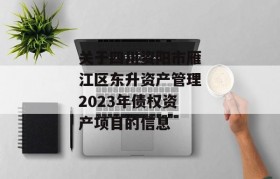 关于四川资阳市雁江区东升资产管理2023年债权资产项目的信息