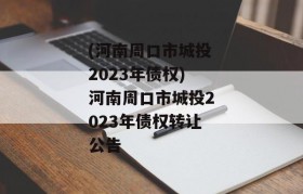 (河南周口市城投2023年债权)河南周口市城投2023年债权转让公告