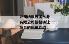 泸州纳溪云溪水务有限公司债权转让项目的简单介绍