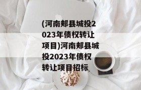 (河南郏县城投2023年债权转让项目)河南郏县城投2023年债权转让项目招标