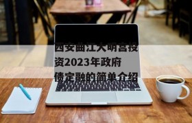 西安曲江大明宫投资2023年政府债定融的简单介绍