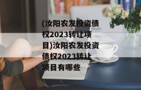 (汝阳农发投资债权2023转让项目)汝阳农发投资债权2023转让项目有哪些