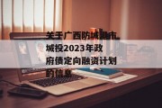 关于广西防城港市城投2023年政府债定向融资计划的信息