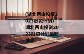 (湖北两山投资2023融资计划)湖北两山投资2023融资计划最新消息