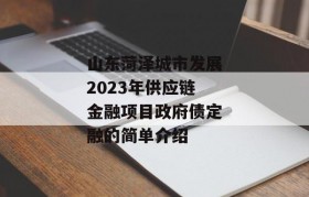 山东菏泽城市发展2023年供应链金融项目政府债定融的简单介绍