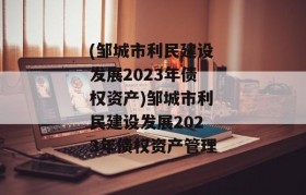 (邹城市利民建设发展2023年债权资产)邹城市利民建设发展2023年债权资产管理