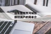 山东德州齐河城投债权资产的简单介绍