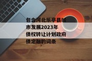 包含河北乐亭县城市发展2023年债权转让计划政府债定融的词条