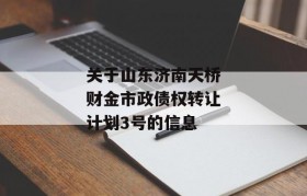 关于山东济南天桥财金市政债权转让计划3号的信息