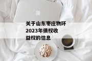 关于山东枣庄物环2023年债权收益权的信息