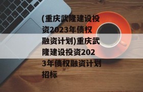 (重庆武隆建设投资2023年债权融资计划)重庆武隆建设投资2023年债权融资计划招标