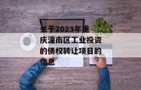 关于2023年重庆潼南区工业投资的债权转让项目的信息