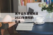 关于山东邹城城资2023年债权的信息