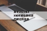 关于2023年XX城市建投债权资产转让的信息