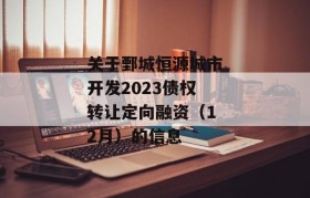 关于鄄城恒源城市开发2023债权转让定向融资（12月）的信息