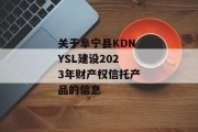 关于阜宁县KDNYSL建设2023年财产权信托产品的信息