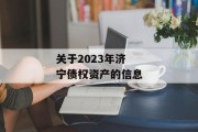 关于2023年济宁债权资产的信息