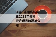 河南·洛阳高新实业2023年债权资产项目的简单介绍