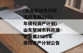 (山东邹城市利民建设发展2023年债权资产计划)山东邹城市利民建设发展2023年债权资产计划公告