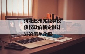 河北赵州兆融城投债权政府债定融计划的简单介绍