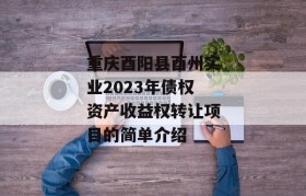 重庆酉阳县酉州实业2023年债权资产收益权转让项目的简单介绍