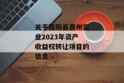 关于酉阳县酉州实业2023年资产收益权转让项目的信息