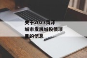 关于2023菏泽城市发展城投债项目的信息