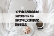 关于山东邹城市城资控股2023年债权转让政府债定融的信息