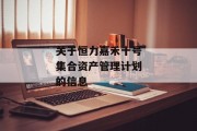 关于恒力嘉禾十号集合资产管理计划的信息