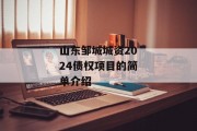 山东邹城城资2024债权项目的简单介绍