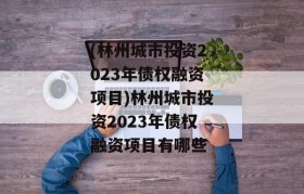 (林州城市投资2023年债权融资项目)林州城市投资2023年债权融资项目有哪些