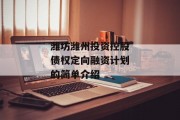 潍坊潍州投资控股债权定向融资计划的简单介绍